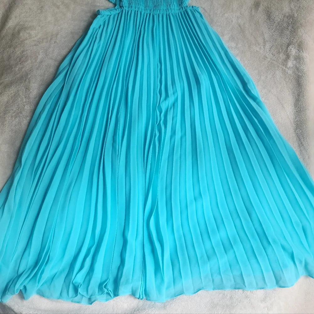 Michael Kors Halter Neck Pleated Cut-out Midi Dress turquoise Sz M & L…